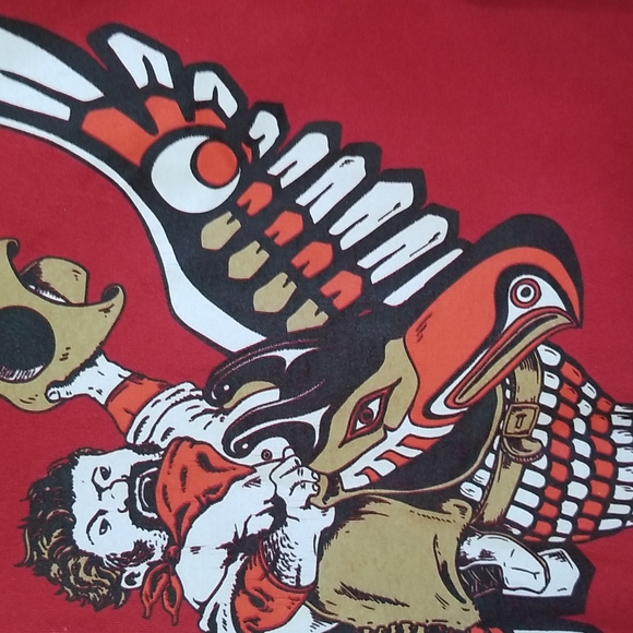 Turkish cotton Continental cowboy riding a tribal bird graphic Tee Ed & Flo M - Picture 2 of 9